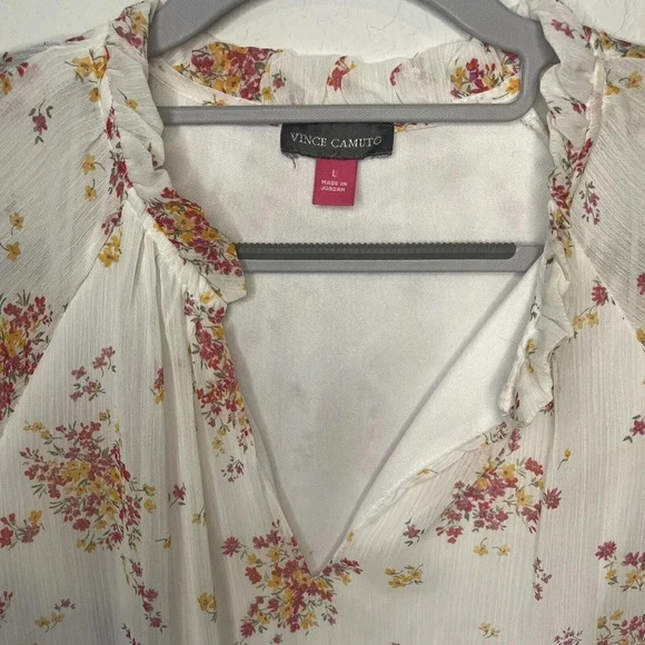 Vince Camuto Womens V-Neck Tiered Ruffle Dress Floral Balloon Sleeve Boho Large - Picture 5 of 9